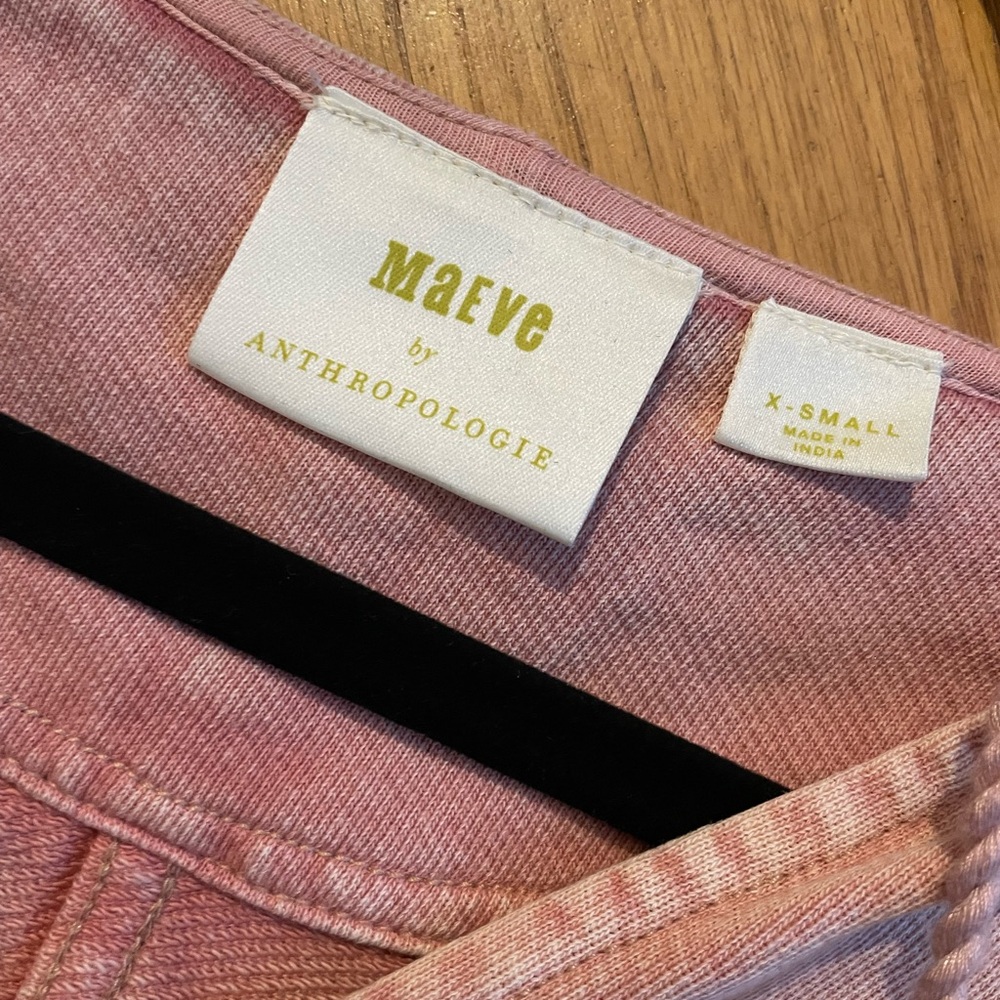 Anthropologie Maeve Long Sleeve Sweater Shirt Puff Shoulder Pink Sz XS Tie Neck - Picture 8 of 9